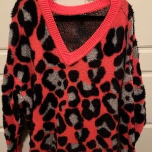 Plus Size Fuzzy Animal Print Sweater
